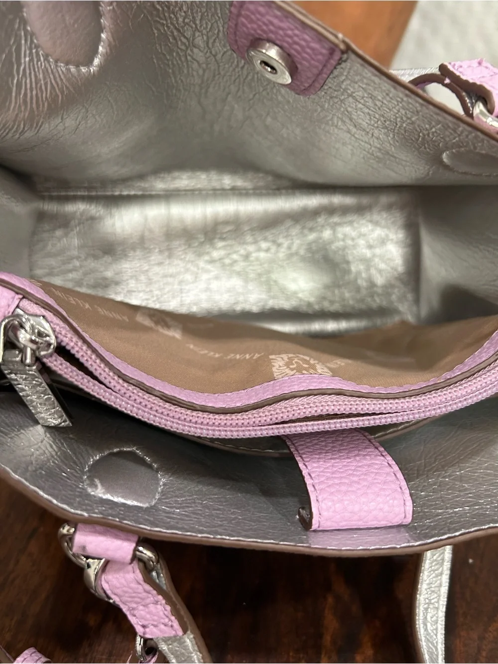Anne Klein Lilac Crossbody Tote with Snake-Print Scarf Accent